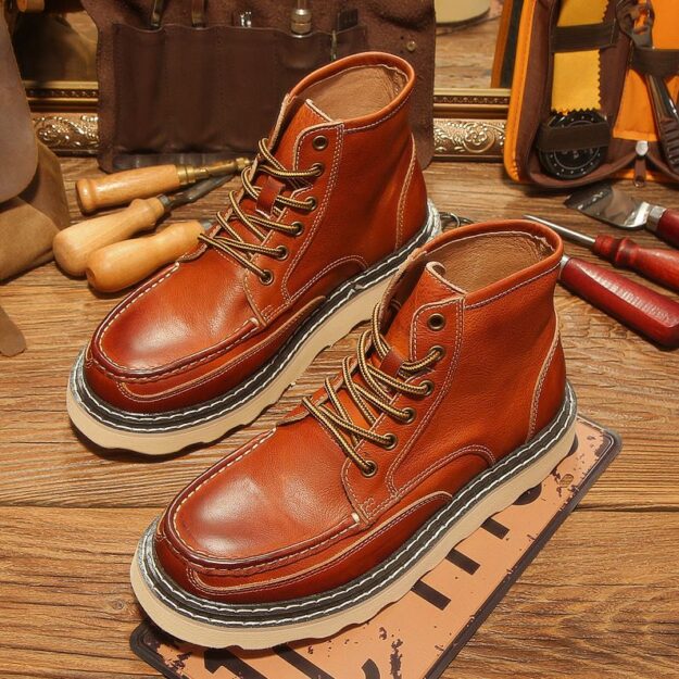 British style high-top vintage casual cow leather men boots