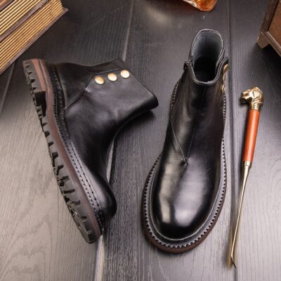 Vintage British style casual Chelsea men leather boots