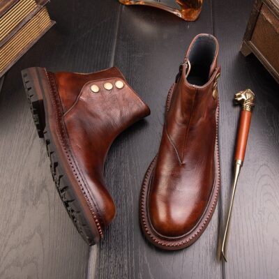 Vintage British style casual Chelsea men leather boots
