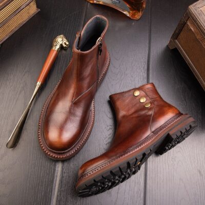 Vintage British style casual Chelsea men leather boots