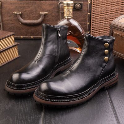 Vintage British style casual Chelsea men leather boots