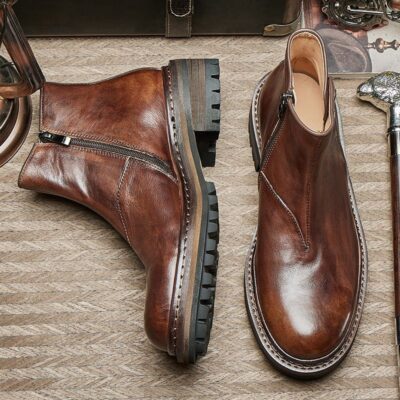 Vintage British style casual Chelsea men leather boots