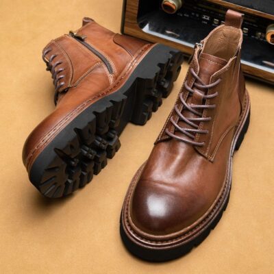 British vintage high-top thick sole cow leather men boots