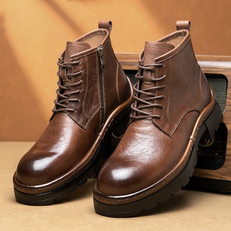 British vintage high-top thick sole cow leather men boots