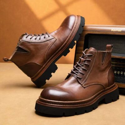 British vintage high-top thick sole cow leather men boots