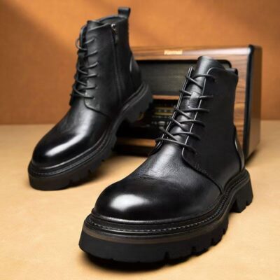 British vintage high-top thick sole cow leather men boots