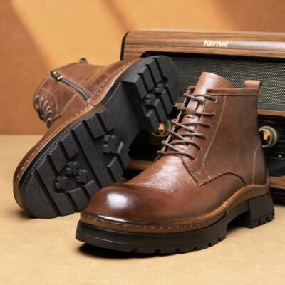 British vintage high-top thick sole cow leather men boots