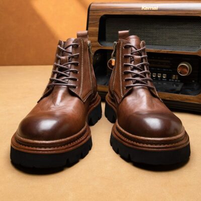 British vintage high-top thick sole cow leather men boots