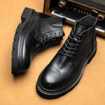 British vintage high-top thick sole cow leather men boots