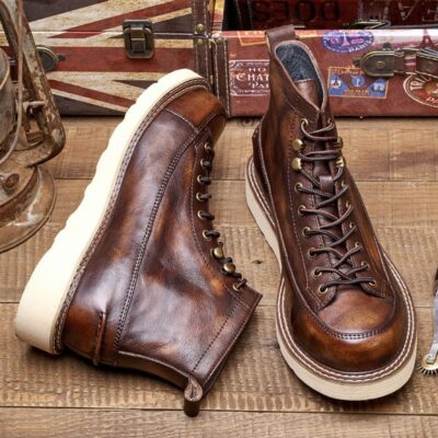 British style high-top vintage fashion men leather boots