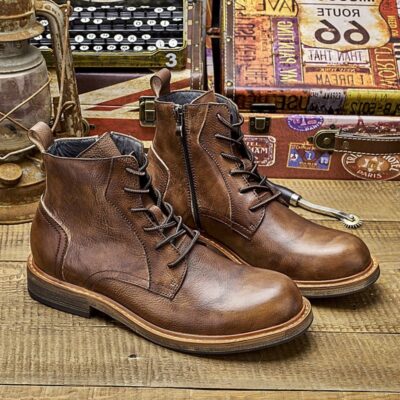 Vintage British style high-top cow leather men leather boots