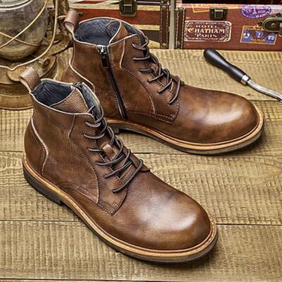 Vintage British style high-top cow leather men leather boots
