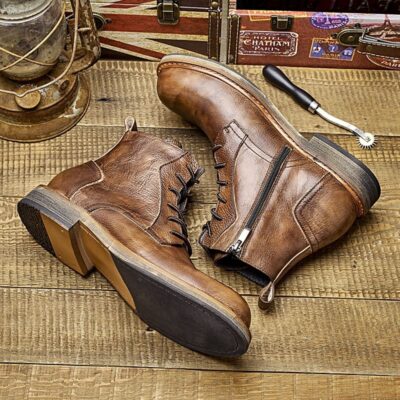 Vintage British style high-top cow leather men leather boots