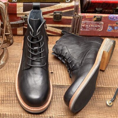 Vintage British style high-top cow leather men leather boots