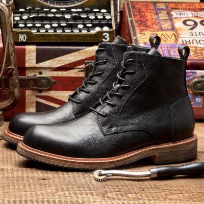 Vintage British style high-top cow leather men leather boots