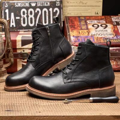 Vintage British style high-top cow leather men leather boots