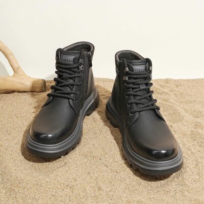 Fashion casual height-increasing cow leather men boots