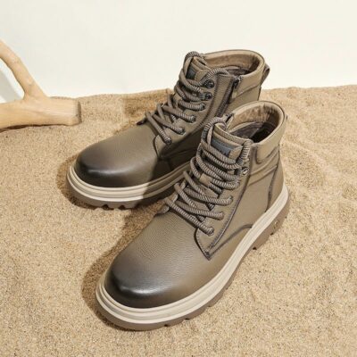 Fashion casual height-increasing cow leather men boots