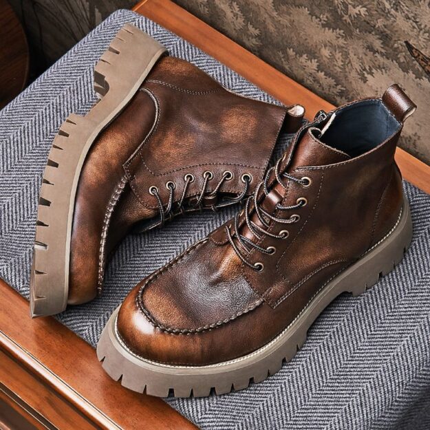 High-top thick sole cow leather fashion men boots