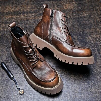 High-top thick sole cow leather fashion men boots