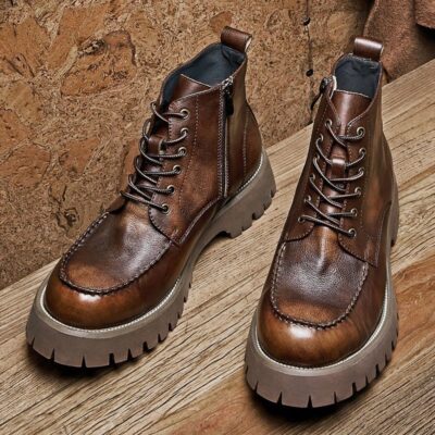 High-top thick sole cow leather fashion men boots