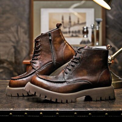 High-top thick sole cow leather fashion men boots