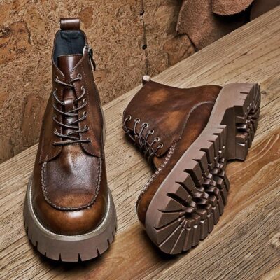 High-top thick sole cow leather fashion men boots