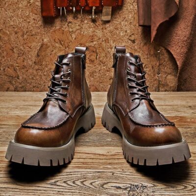 High-top thick sole cow leather fashion men boots