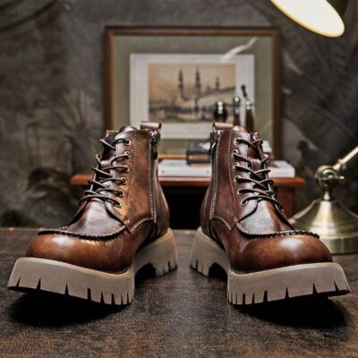 High-top thick sole cow leather fashion men boots
