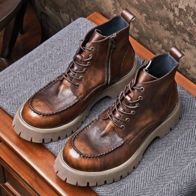 High-top thick sole cow leather fashion men boots