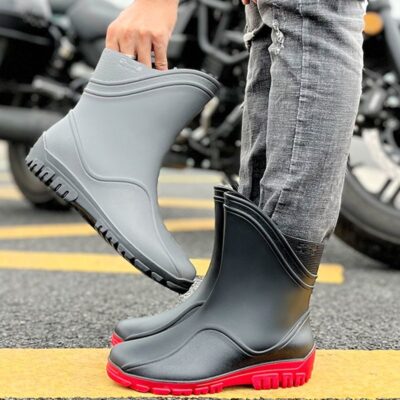 Outdoor men mid-calf waterproof anti-slip rain boots