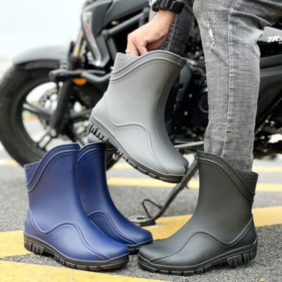 Outdoor men mid-calf waterproof anti-slip rain boots