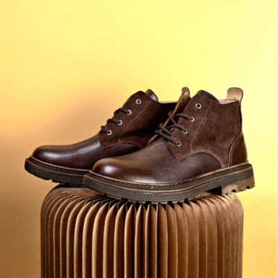 Autumn winter vintage patchwork mid-top men leather boots