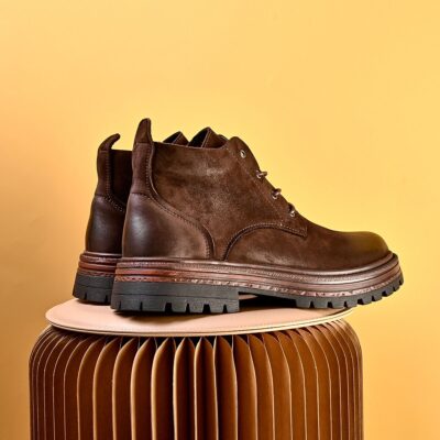 Autumn winter vintage patchwork mid-top men leather boots
