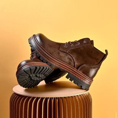 Autumn winter vintage patchwork mid-top men leather boots
