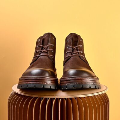 Autumn winter vintage patchwork mid-top men leather boots