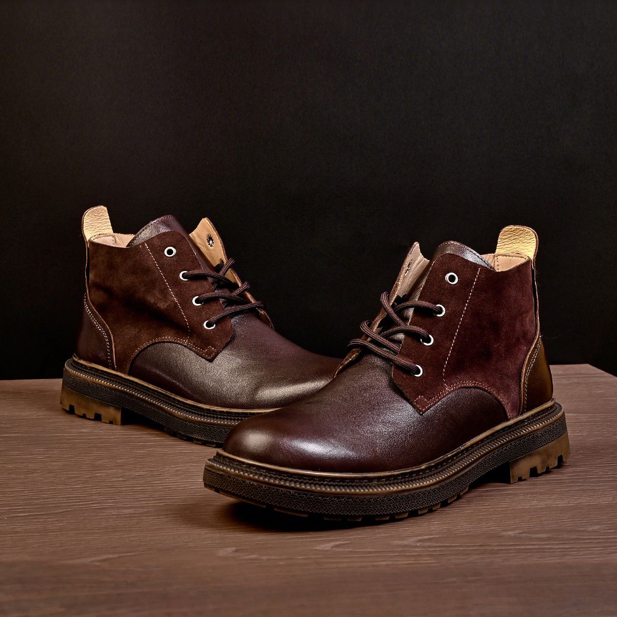 Autumn winter vintage patchwork mid-top men leather boots