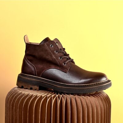 Autumn winter vintage patchwork mid-top men leather boots