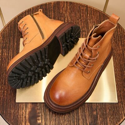 American vintage thick sole fleece-lined men leather boots