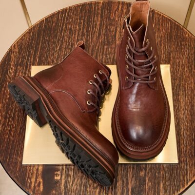 American vintage thick sole fleece-lined men leather boots