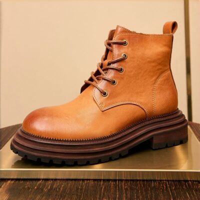 American vintage thick sole fleece-lined men leather boots