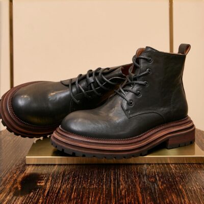 American vintage thick sole fleece-lined men leather boots