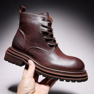 American vintage thick sole fleece-lined men leather boots