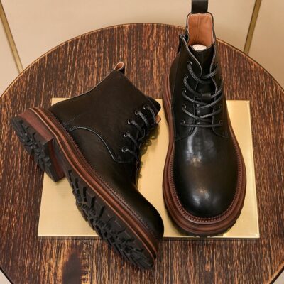 American vintage thick sole fleece-lined men leather boots