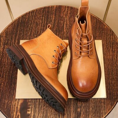 American vintage thick sole fleece-lined men leather boots