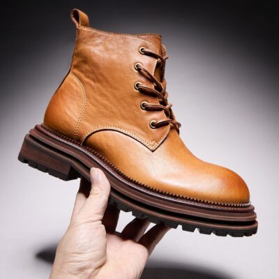 American vintage thick sole fleece-lined men leather boots