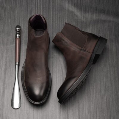 Winter fleece-lined versatile cow leather men leather boots
