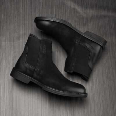 Winter fleece-lined versatile cow leather men leather boots