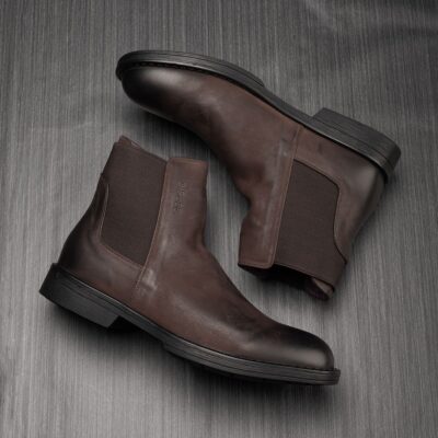 Winter fleece-lined versatile cow leather men leather boots
