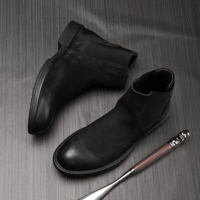 Winter fleece-lined versatile cow leather men leather boots